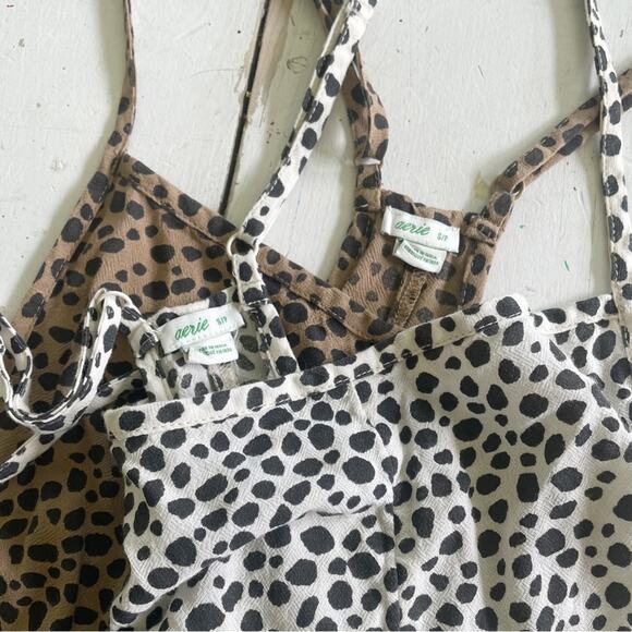 Aerie Bundle Two Pairs Leopard Romper Shortalls Brown and White S - Picture 9 of 9